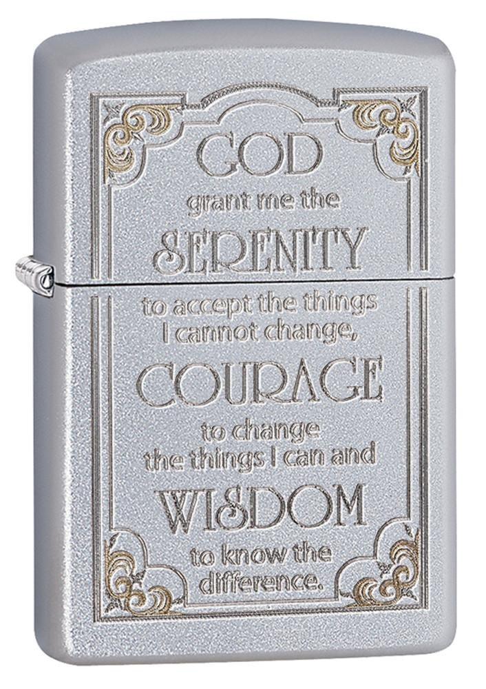 Zippo Serenity Prayer Satin Chrome Pocket Lighter Zippo